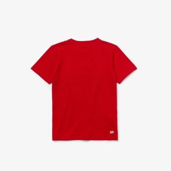 Lacoste SPORT Tennis Technical Jersey Oversized Croc T-shirt - Tričko Dětské Červené / Bílé | CZ-7wN